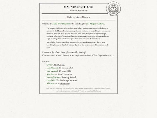 fanlistings/themagnusarchives screenshot