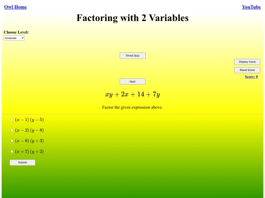 Factoring with 2 Variables/factor screenshot