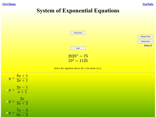 System of Exponential Equations/system screenshot