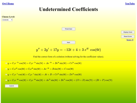 Undetermined Coefficients/diffEq screenshot