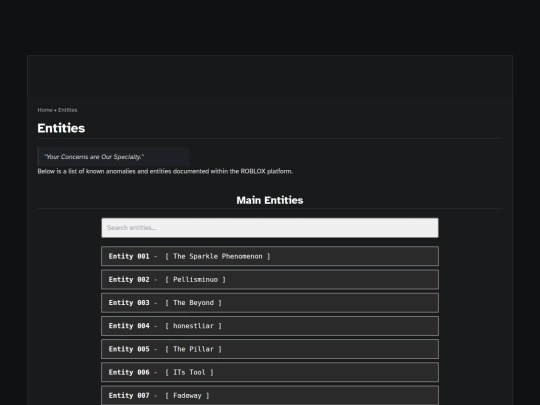 Entities screenshot