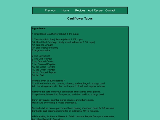 mexican recipes/cauliflower tacos screenshot