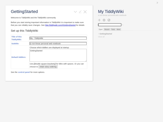 tiddlywikiempty screenshot
