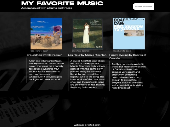 Projects/Music Webpage screenshot