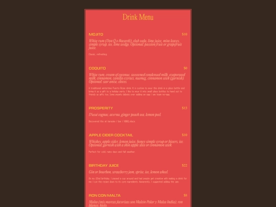 drinks screenshot