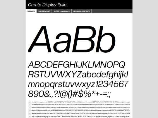 webfontkit/creatodisplay-regularitalic-demo screenshot