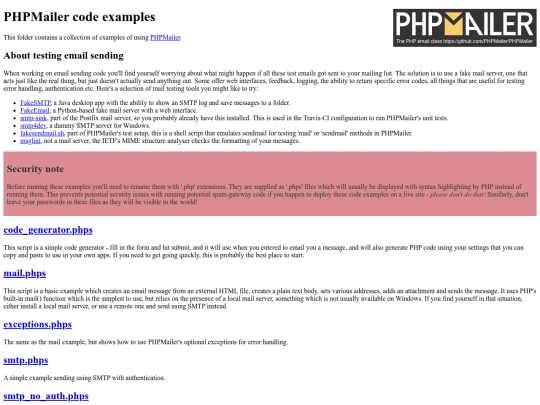 PHPMailer/examples screenshot