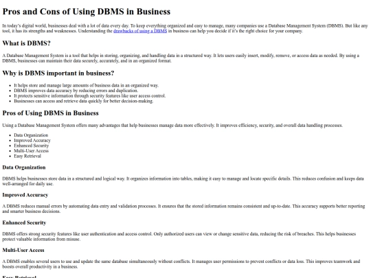 dbms-in-business-pros-cons screenshot