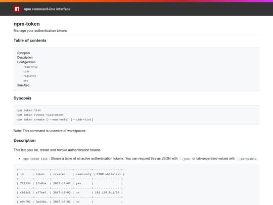 Dandylion's meadow/src-node/node_modules/npm/docs/output/commands/npm-token screenshot