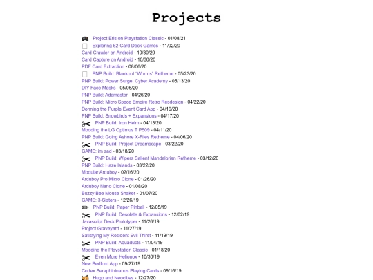 categories/projects screenshot