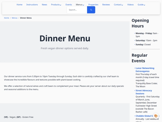 menus/dinner screenshot