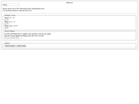 mathtest screenshot