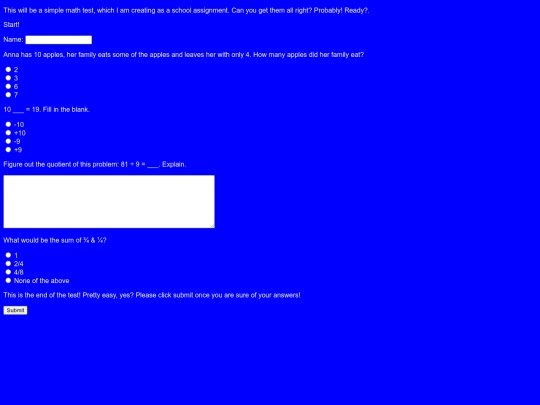 mathtestassignment screenshot