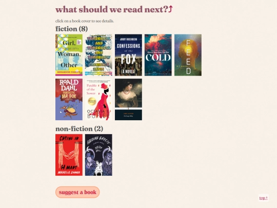 reading/bookclub/suggestions screenshot