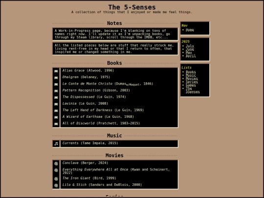 5senses/lists screenshot