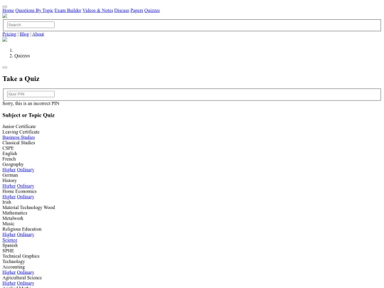 Test4ma/studyclix.ie/quizzes screenshot
