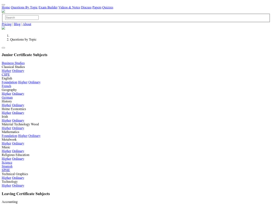 Test4ma/studyclix.ie/subjects screenshot