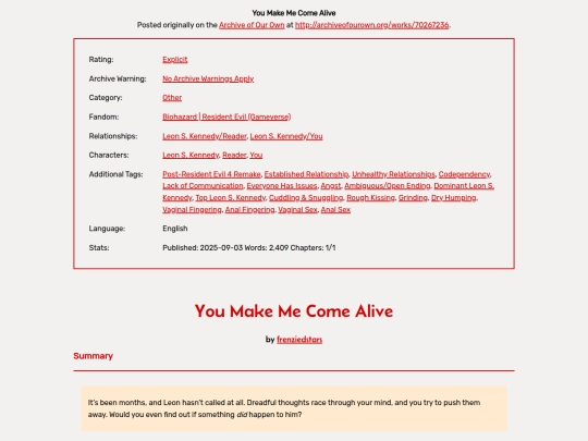fanfiction_archive/You_Make_Me_Come_Alive screenshot
