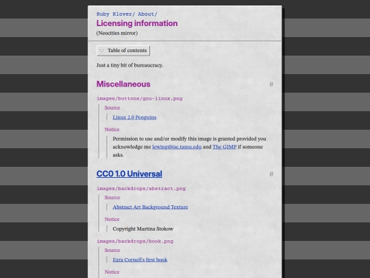 about/licensing screenshot