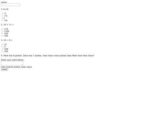 mathtestform screenshot