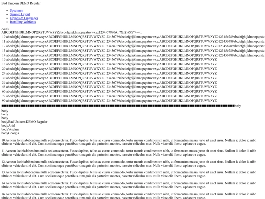 Fonts/badunicorndemoregular-bvwx-demo screenshot