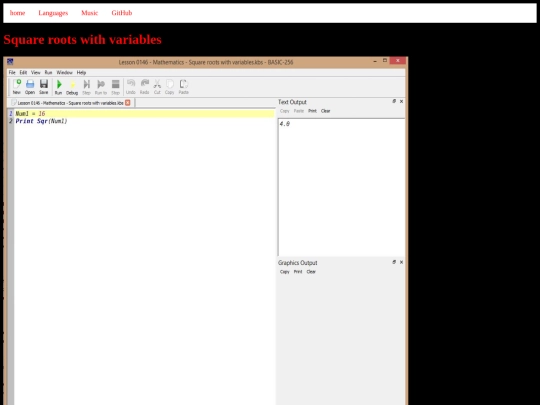 basic256tutorials/examples/lesson-0146-mathematics-square-roots-with-variables screenshot