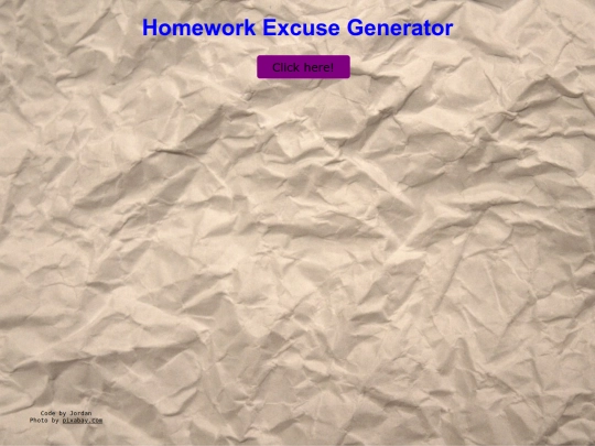 JavaScript/ HomeworkExcuseGenerator/Index screenshot