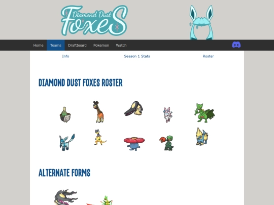 draft/teams/diamond-dust-foxes/roster screenshot