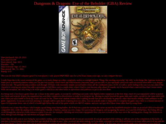 DnD_Eye_of_the_Beholder_GBA_review screenshot