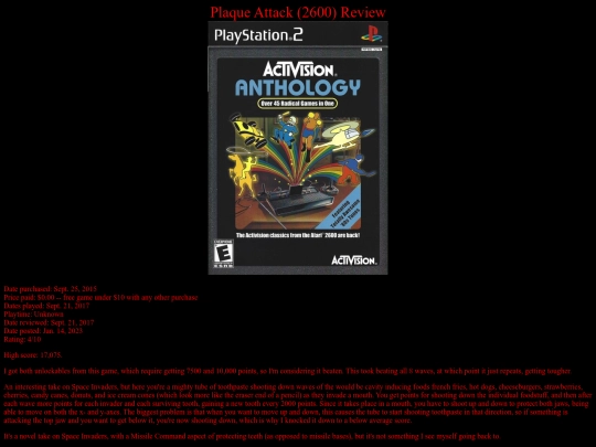 Plaque_Attack_2600_review screenshot