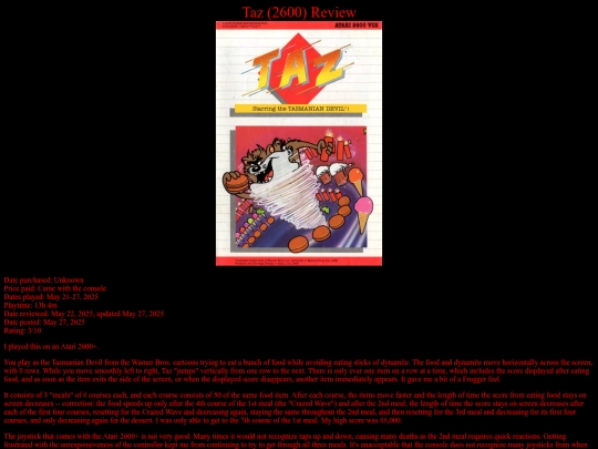 Taz_2600_review screenshot