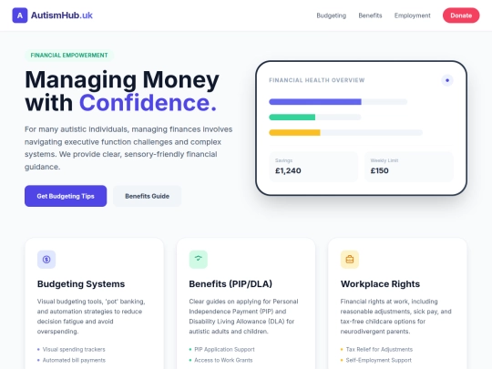 Autism hub.UK/autismandfinance screenshot