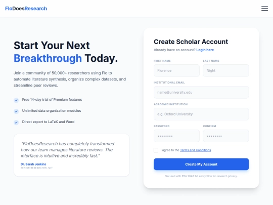 Research/signup screenshot