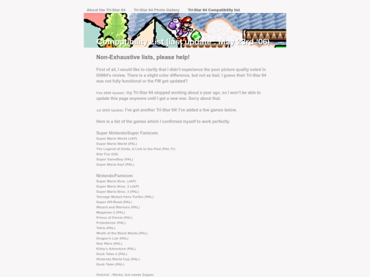 Tri-Star_64/Tri-Star_64_Compatibility_list screenshot