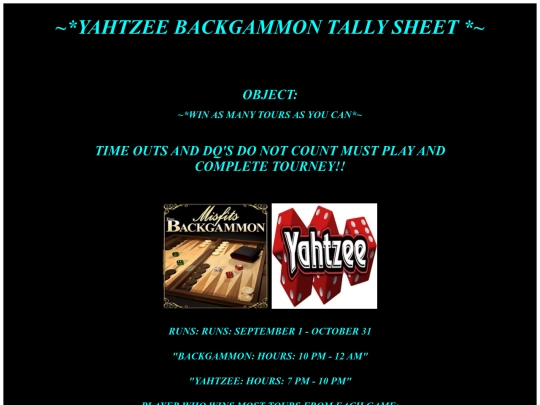 POOL DREAMS/YAHTZEEANDBACKGAMMONTALLYSHEET screenshot