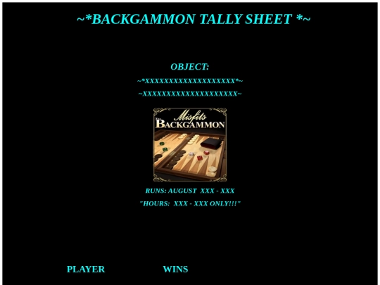 POOL DREAMS/backgammontallysheet screenshot