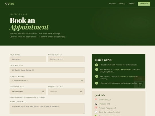 booking screenshot
