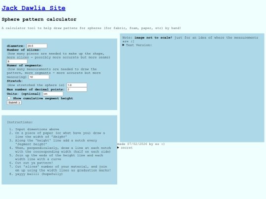 page/sphere-pattern-calculator screenshot