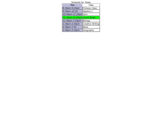 schedule screenshot
