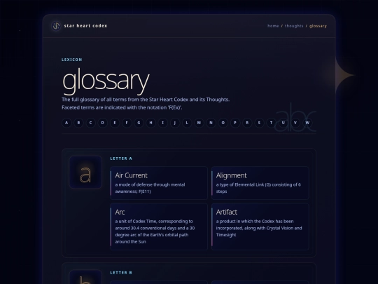 thoughts/glossary screenshot