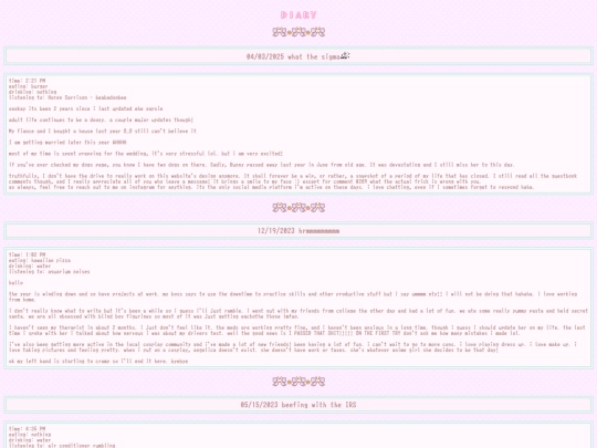 diaryentries screenshot