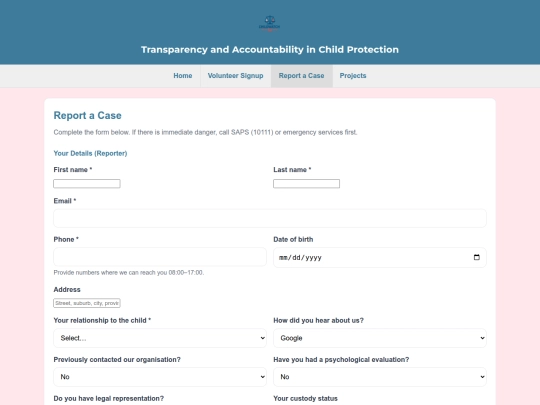 report-a-case screenshot