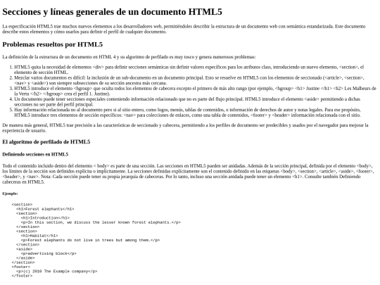 SeccionesylneasgeneralesdeundocumentoHTML5 screenshot