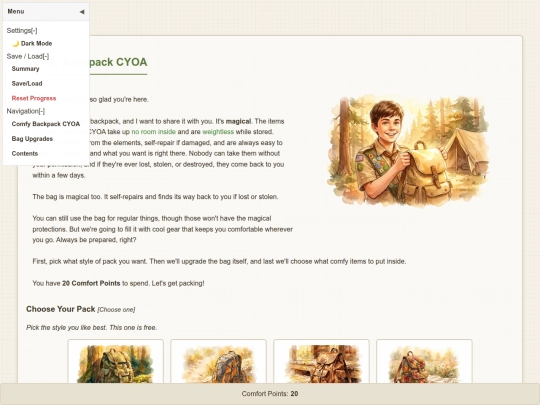 backpack/cyoa screenshot