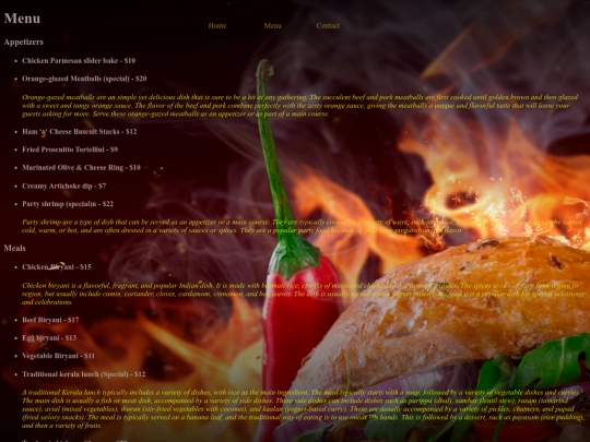 menu screenshot