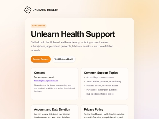 support screenshot