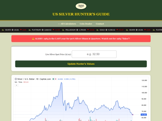 us-silver-coin-melt-values screenshot