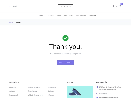 shopper template/thankyou screenshot