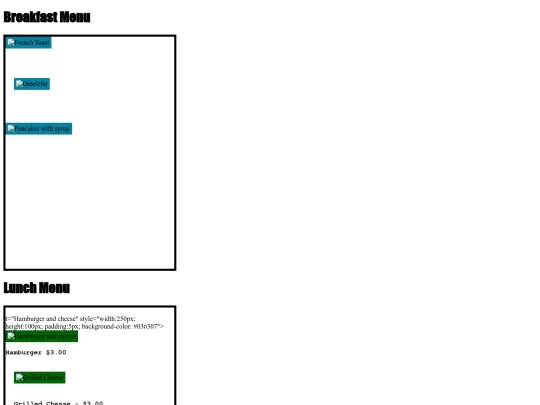 menus screenshot