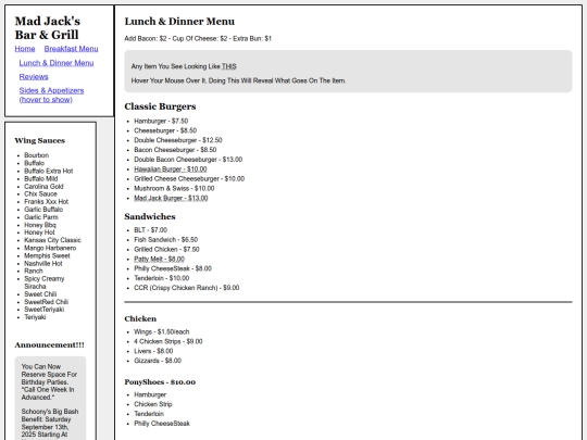 menu screenshot